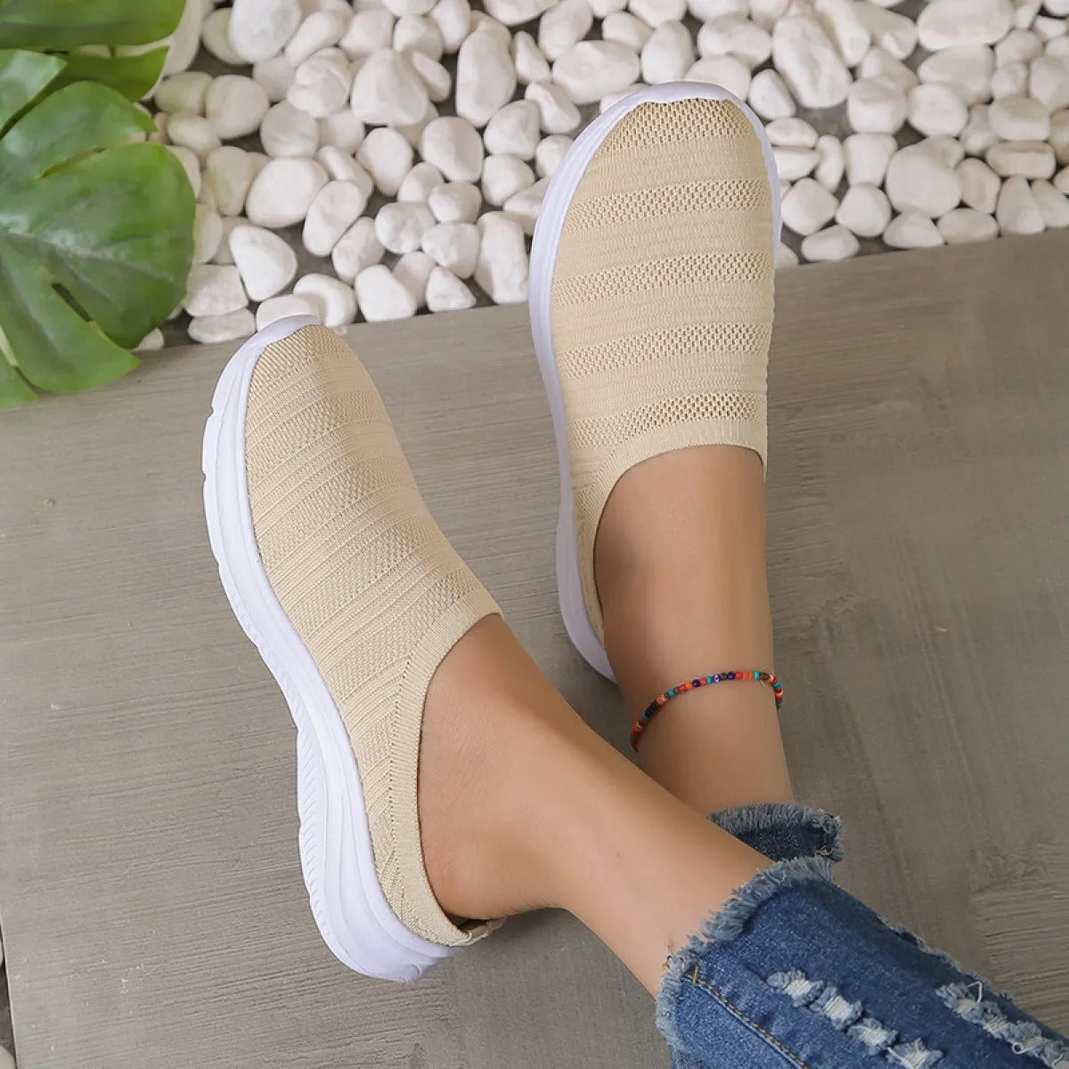 Women's Knit Slip-On Sneaker – Lightweight Woven Upper