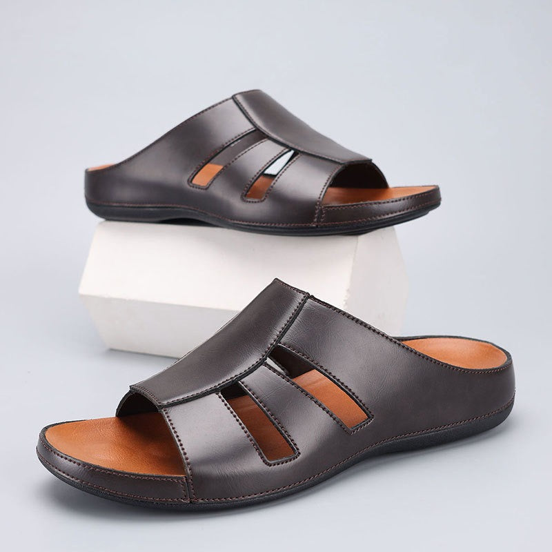 Men's Padded Slide Sandal – Smooth Leather-Look Upper