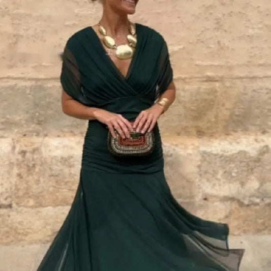 Women's Wrap Maxi Dress – Sheer Short Sleeves