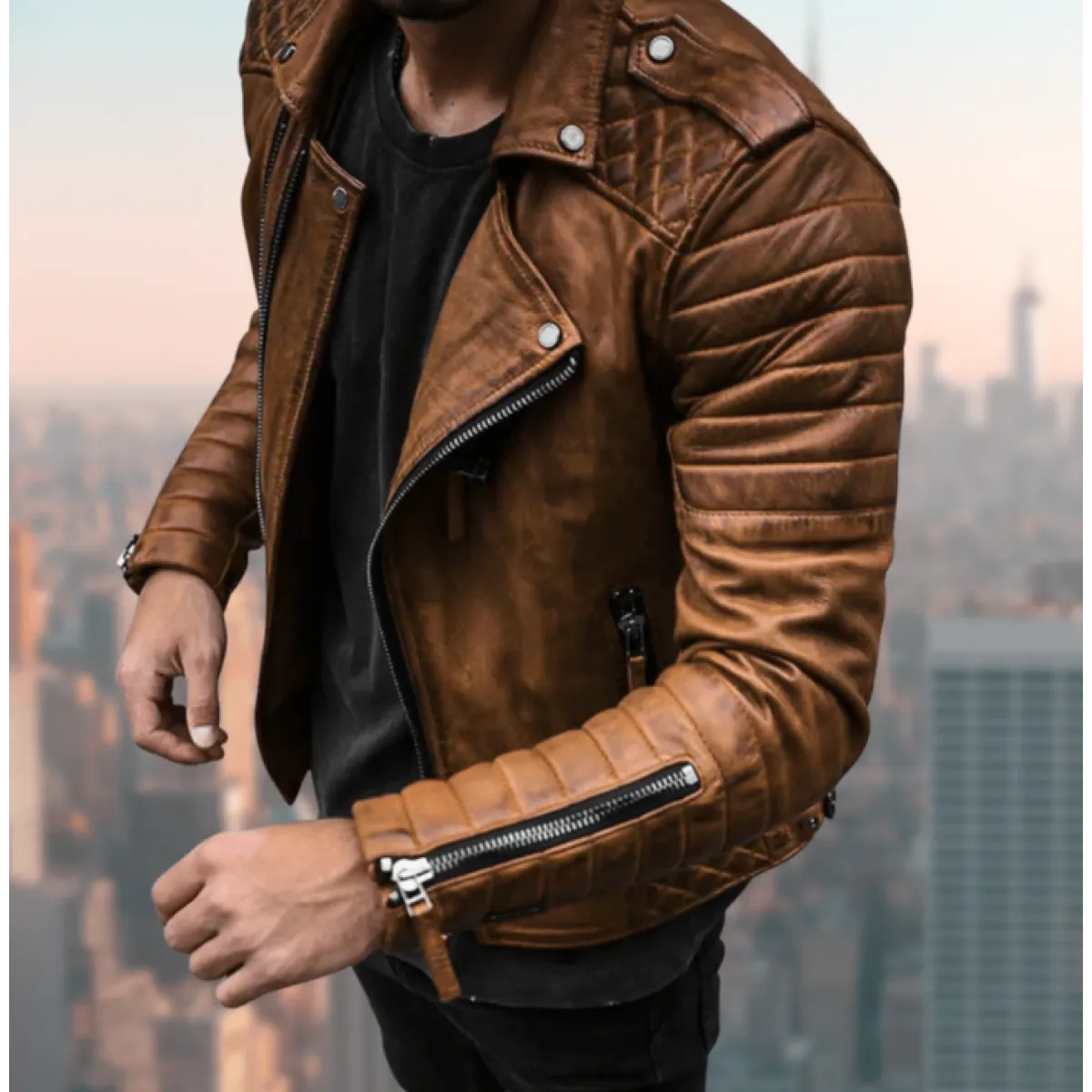 Men's Faux Leather Biker Jacket – Stand Collar Relaxed Fit