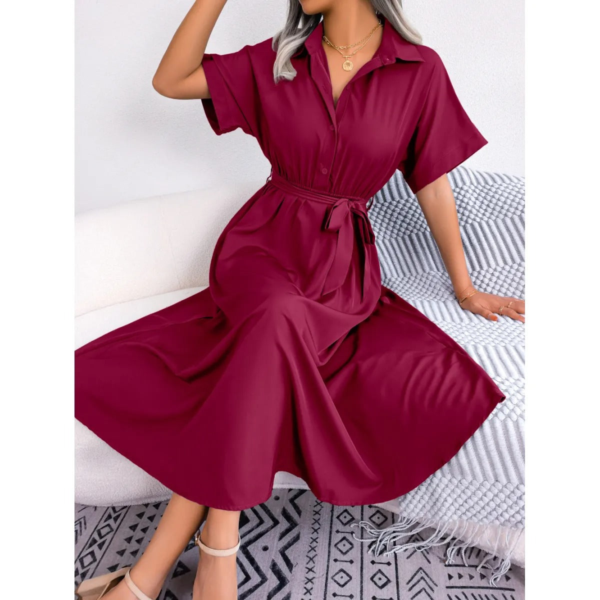 Women's Shirt Dress – Tie Waist Relaxed Fit
