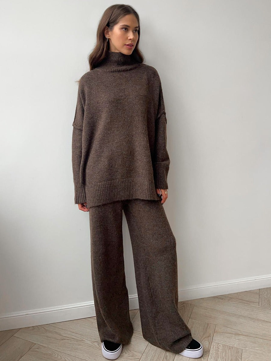 Women's Knit Two-Piece Set – Relaxed Sweater & Wide Pants