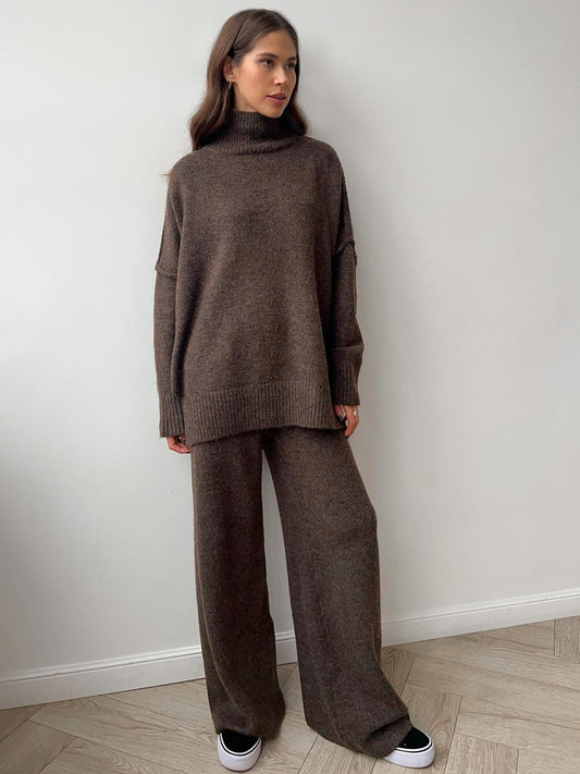 Women's Knit Two-Piece Set – Relaxed Sweater & Wide Pants