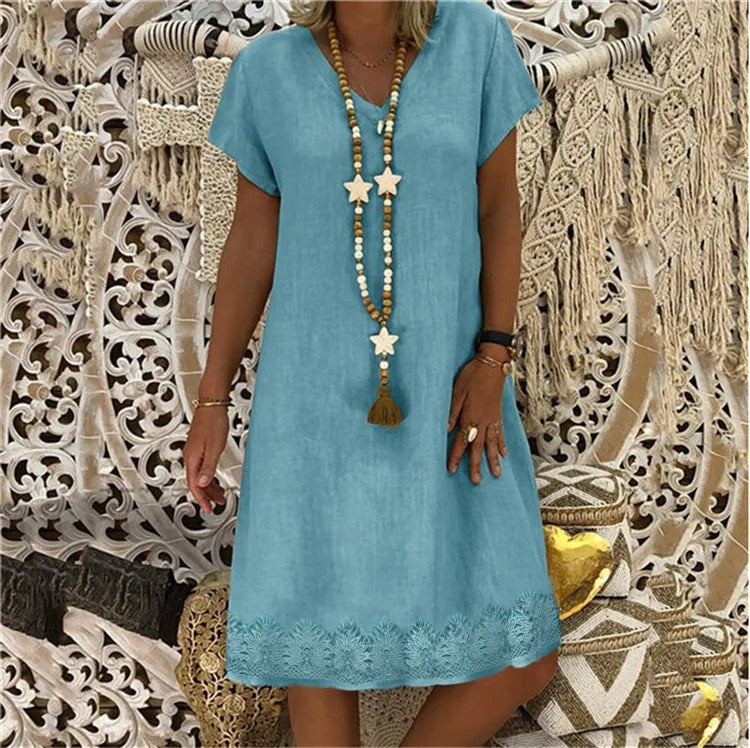 Women's Textured Mini Dress – V-Neck A-Line Fit