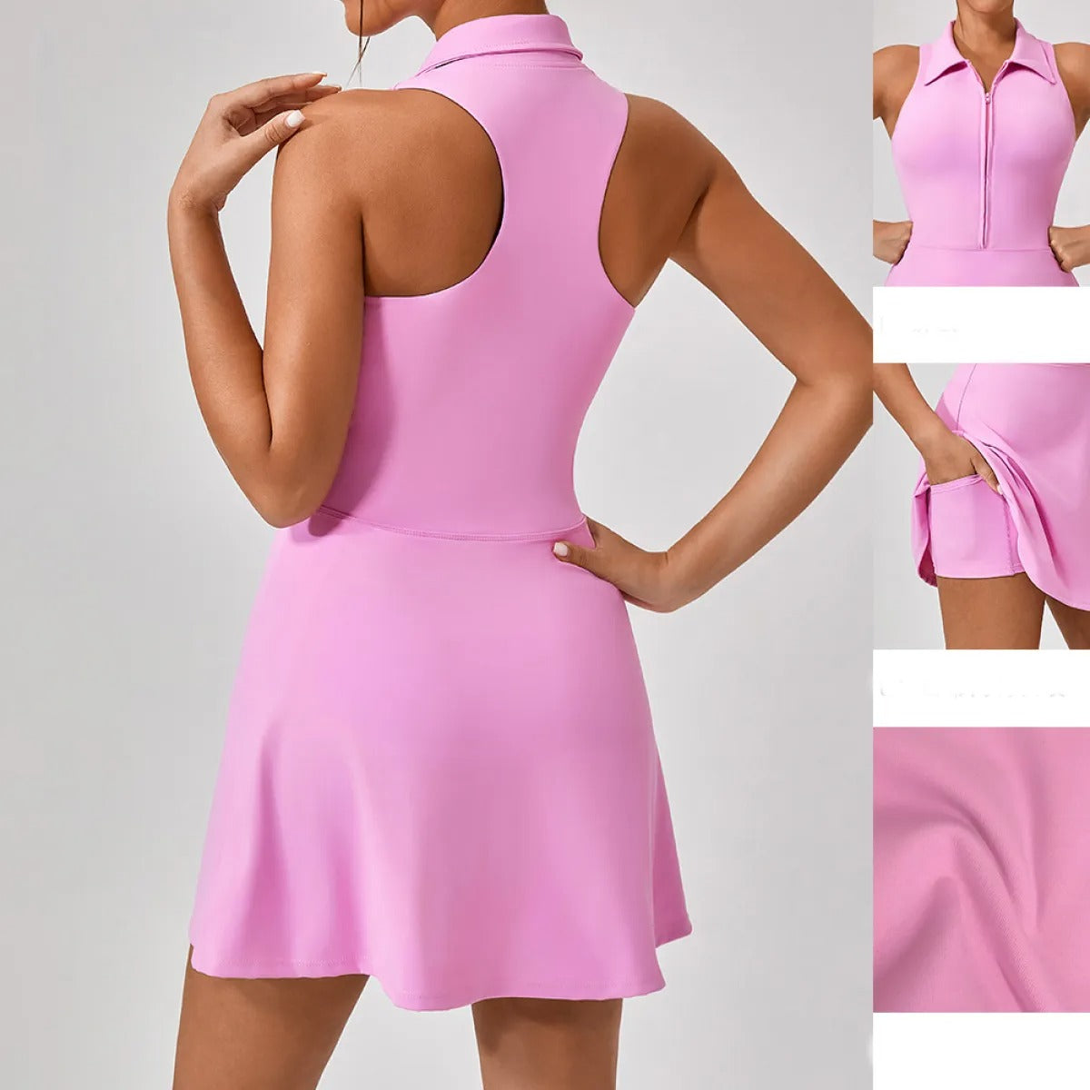 Women's Collared Mini Dress – Sleeveless Zip Front