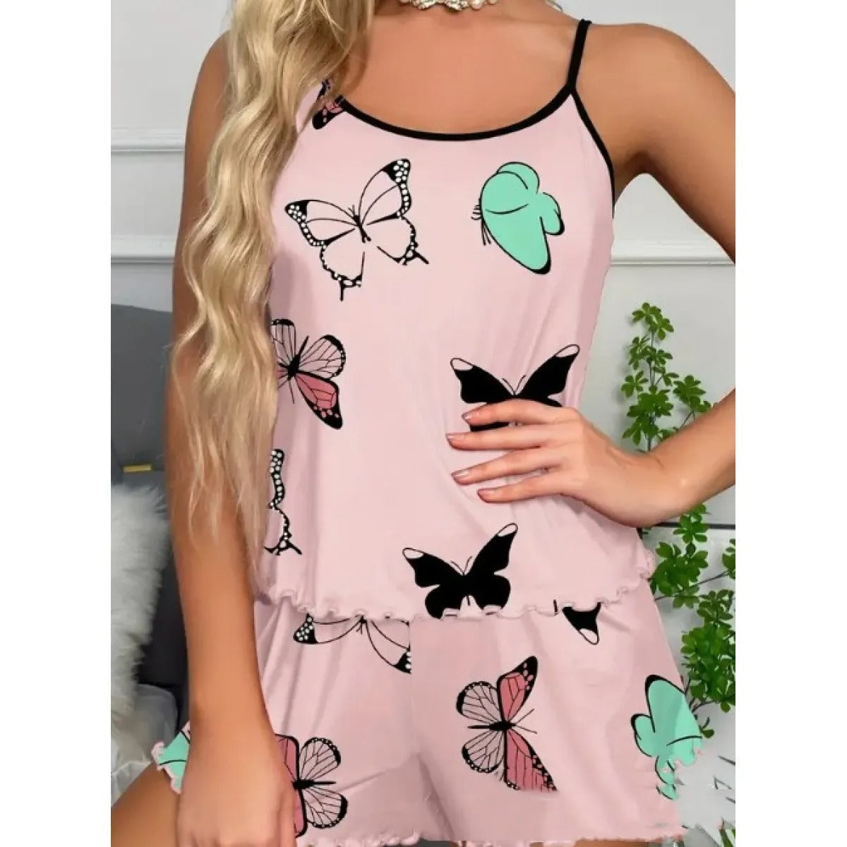 Women's Pajama Set – Butterfly Print Cami and Shorts