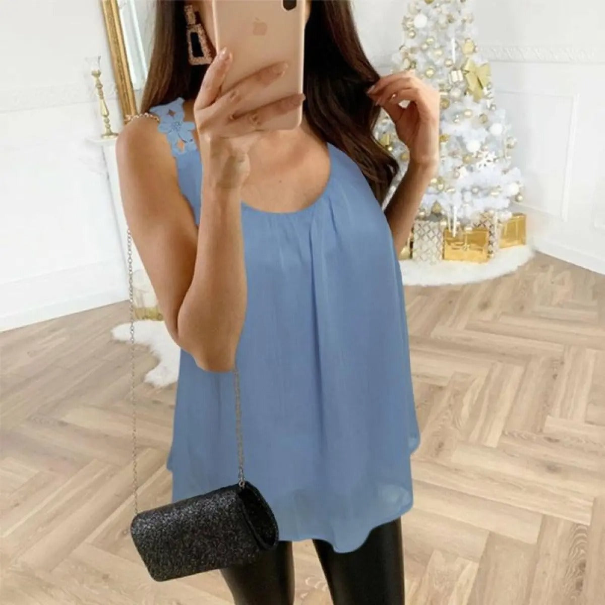 Women's Sleeveless Chiffon Blouse – Loose Flowing Fit