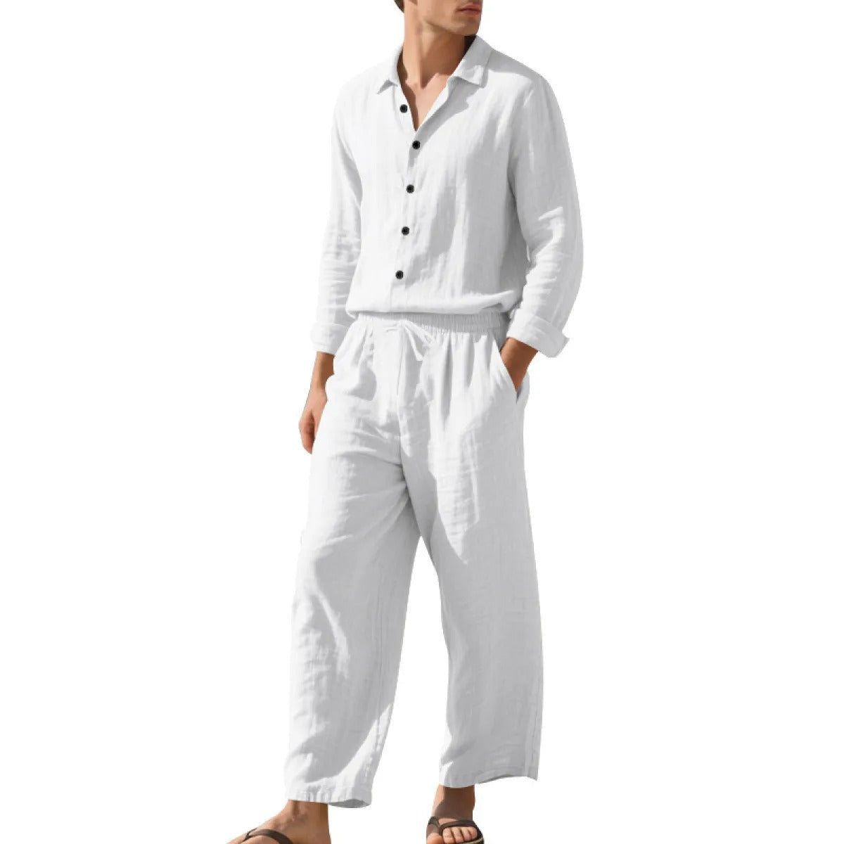 Men's Linen Two-Piece Set – Shirt and Drawstring Pants