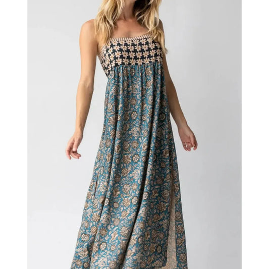 Women's Floral Maxi Dress – Side Slit Strappy Cut