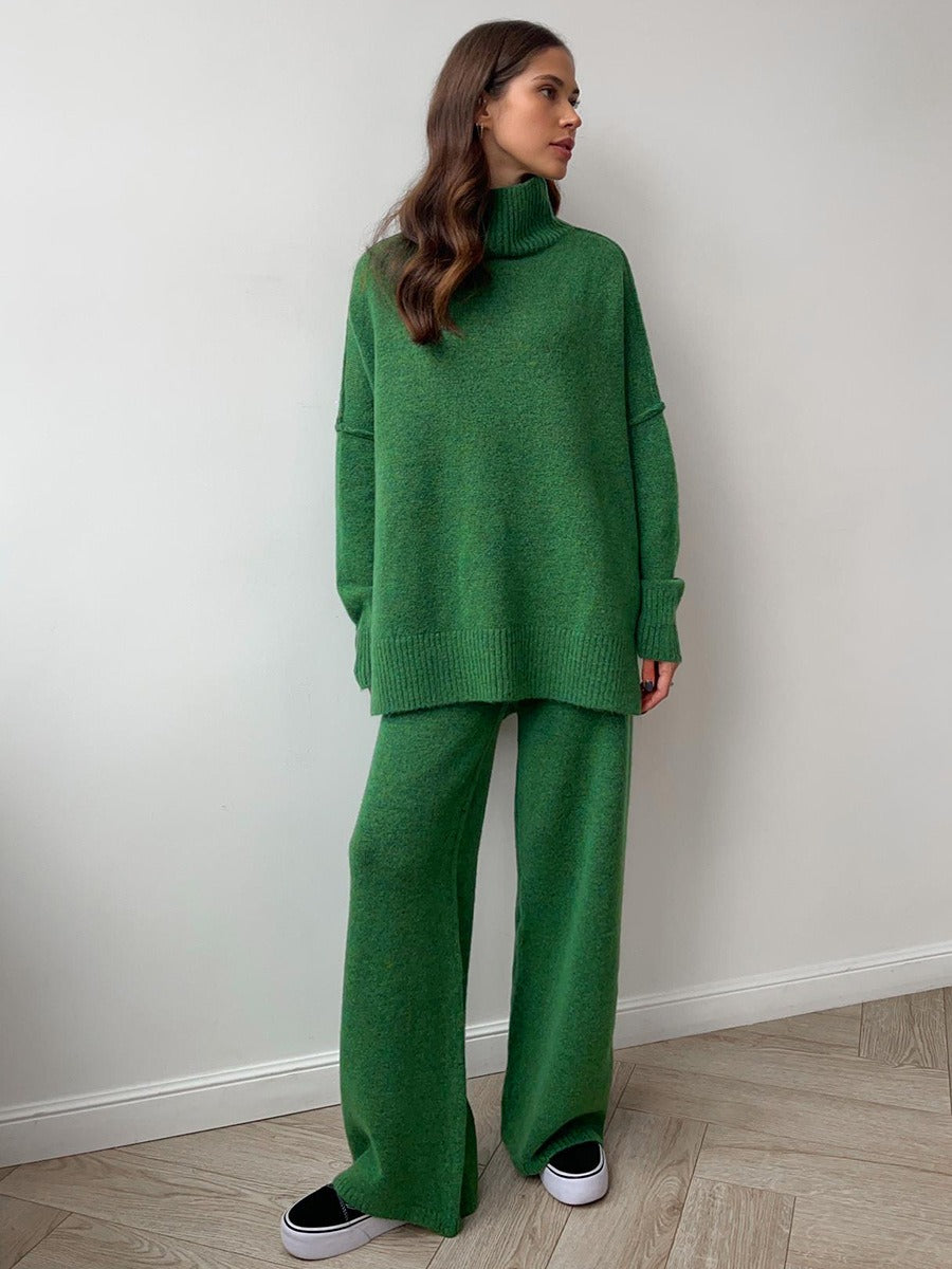 Women's Knit Two-Piece Set – Relaxed Sweater & Wide Pants