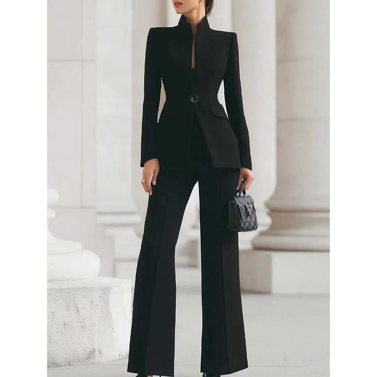 Women's Two-Piece Pant Suit – Single-Button Tailored Blazer