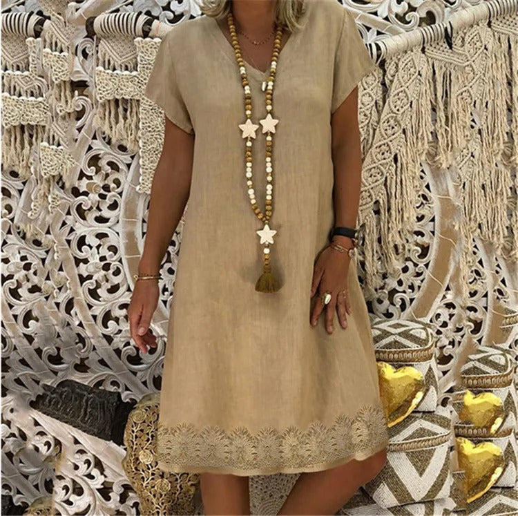 Women's Textured Mini Dress – V-Neck A-Line Fit