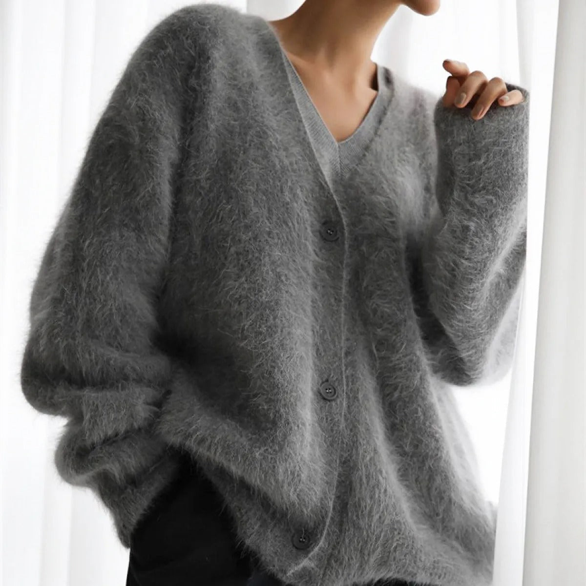 Women's Button-Front Cardigan – Relaxed Straight Fit