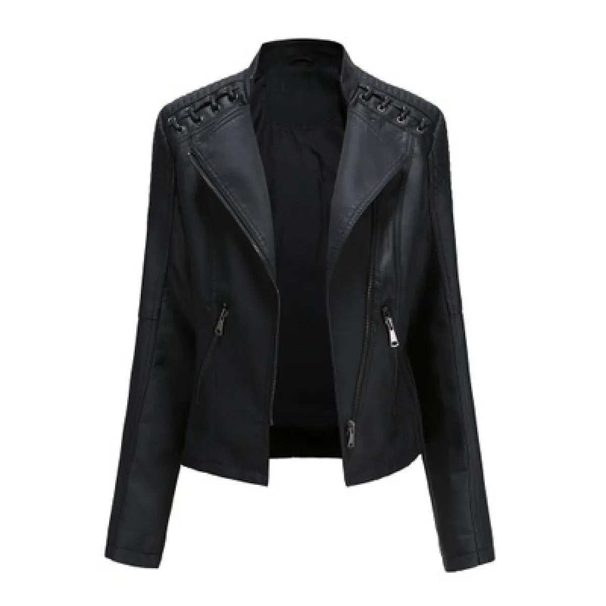 Women's Faux Leather Jacket – Slim Cropped Lapel