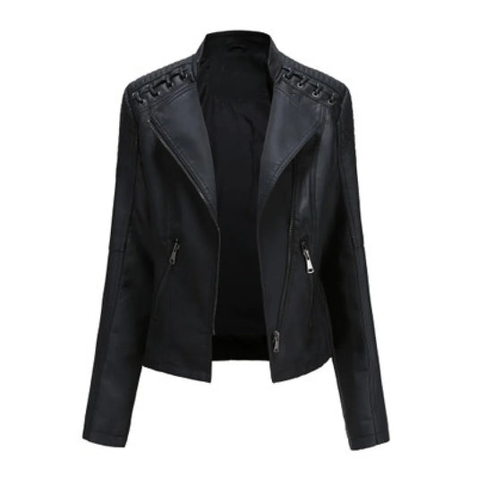 Women's Faux Leather Jacket – Slim Cropped Lapel