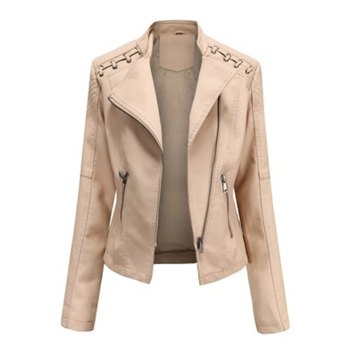 Women's Faux Leather Jacket – Slim Cropped Lapel