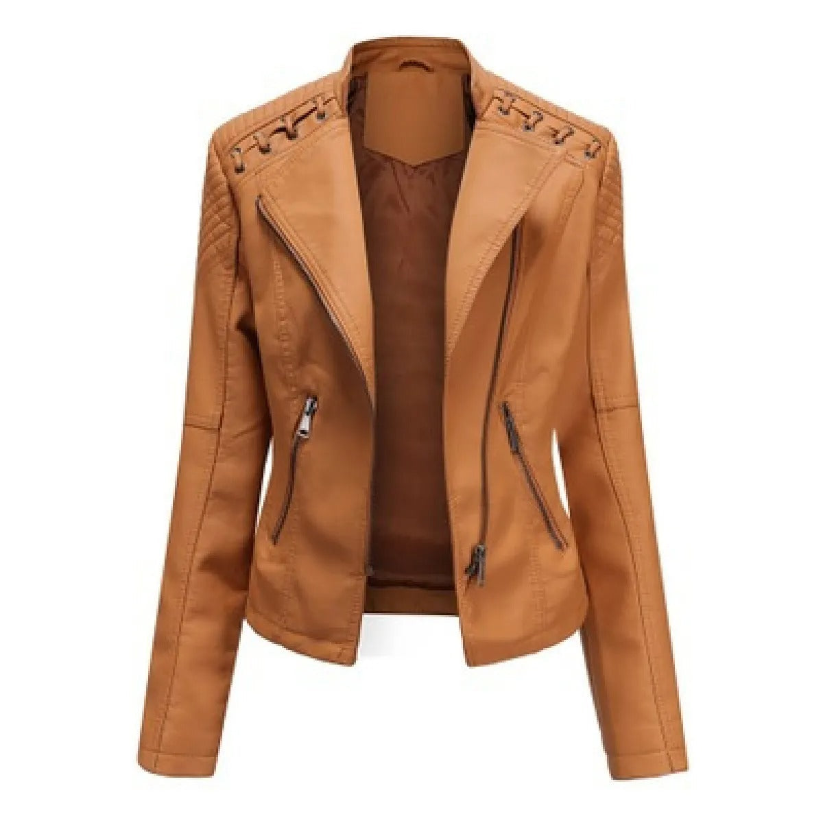 Women's Faux Leather Jacket – Slim Cropped Lapel