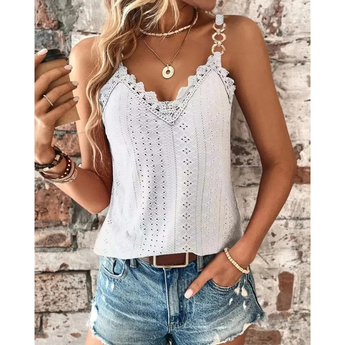 Women's Lace Camisole Top – Openwork Sleeveless Fit