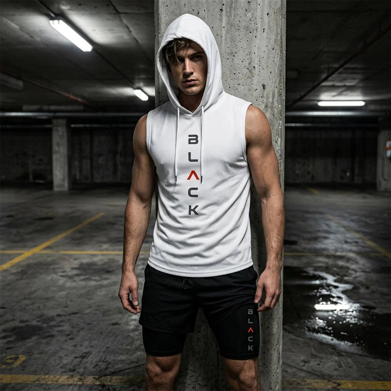 Men's Two-Piece Set – Sleeveless Hoodie and Graphic Shorts