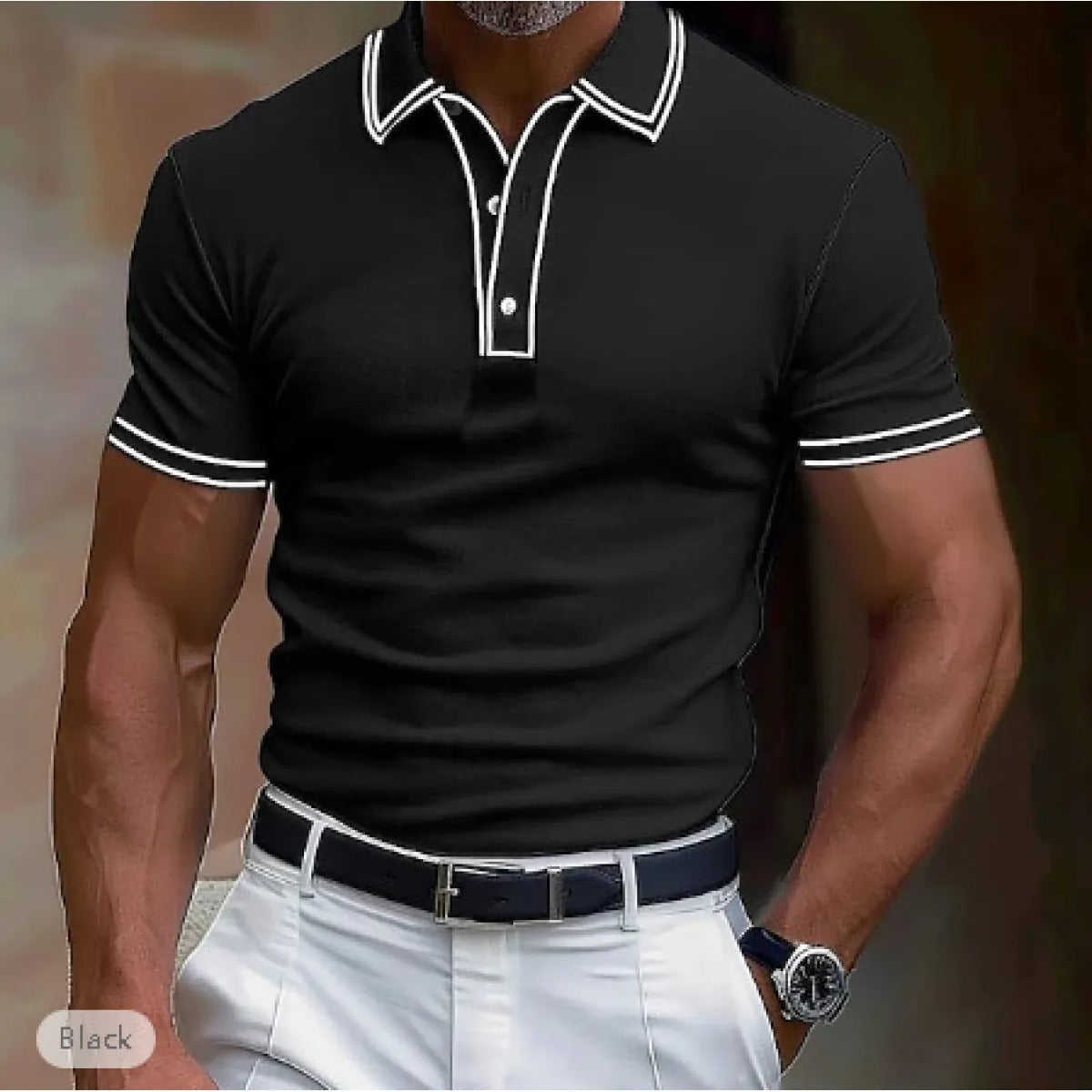 Men's Knit Polo Shirt – Contrast Tipped Collar