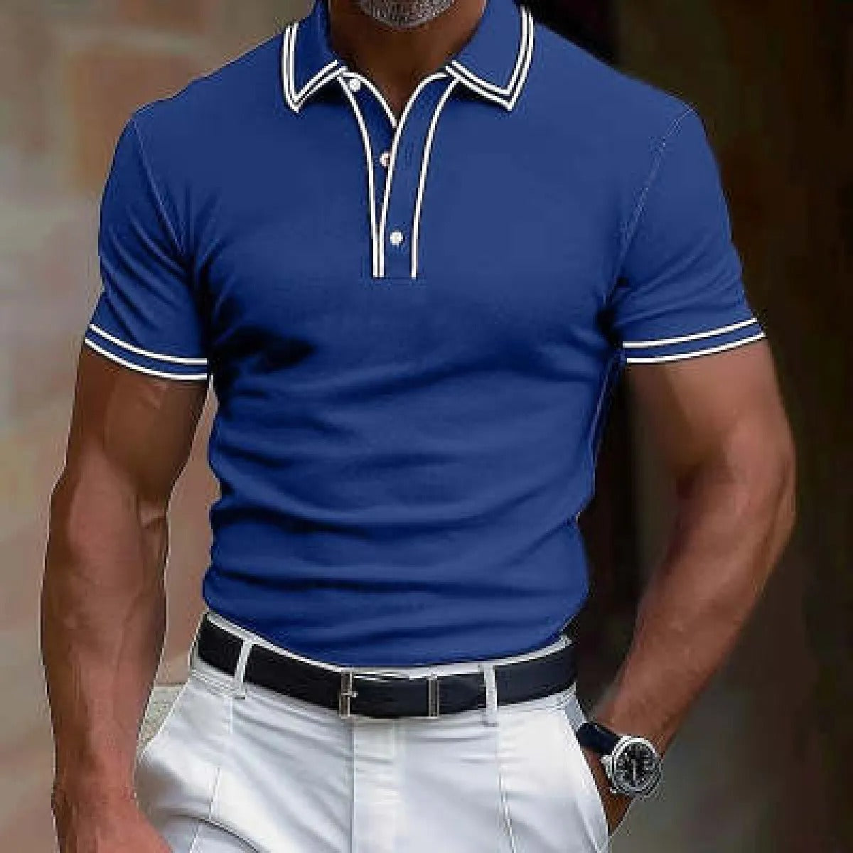 Men's Knit Polo Shirt – Contrast Tipped Collar