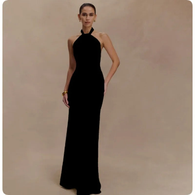 Women's Halter Maxi Dress – Open Back Bodycon Fit