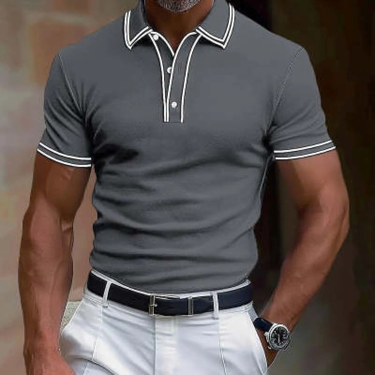 Men's Knit Polo Shirt – Contrast Tipped Collar