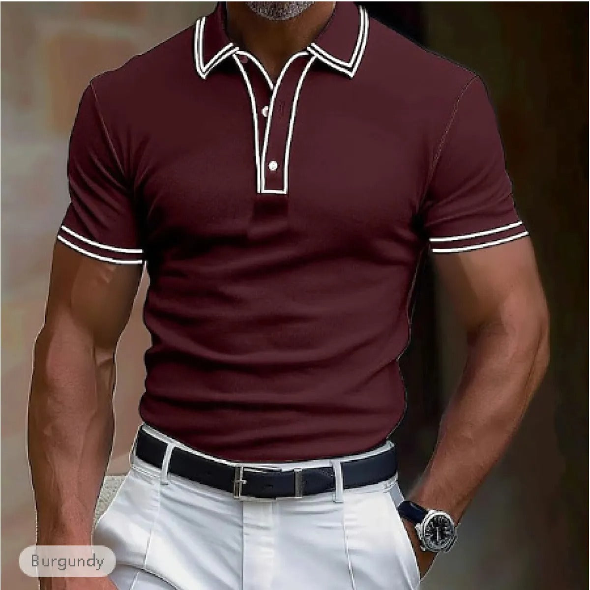 Men's Knit Polo Shirt – Contrast Tipped Collar