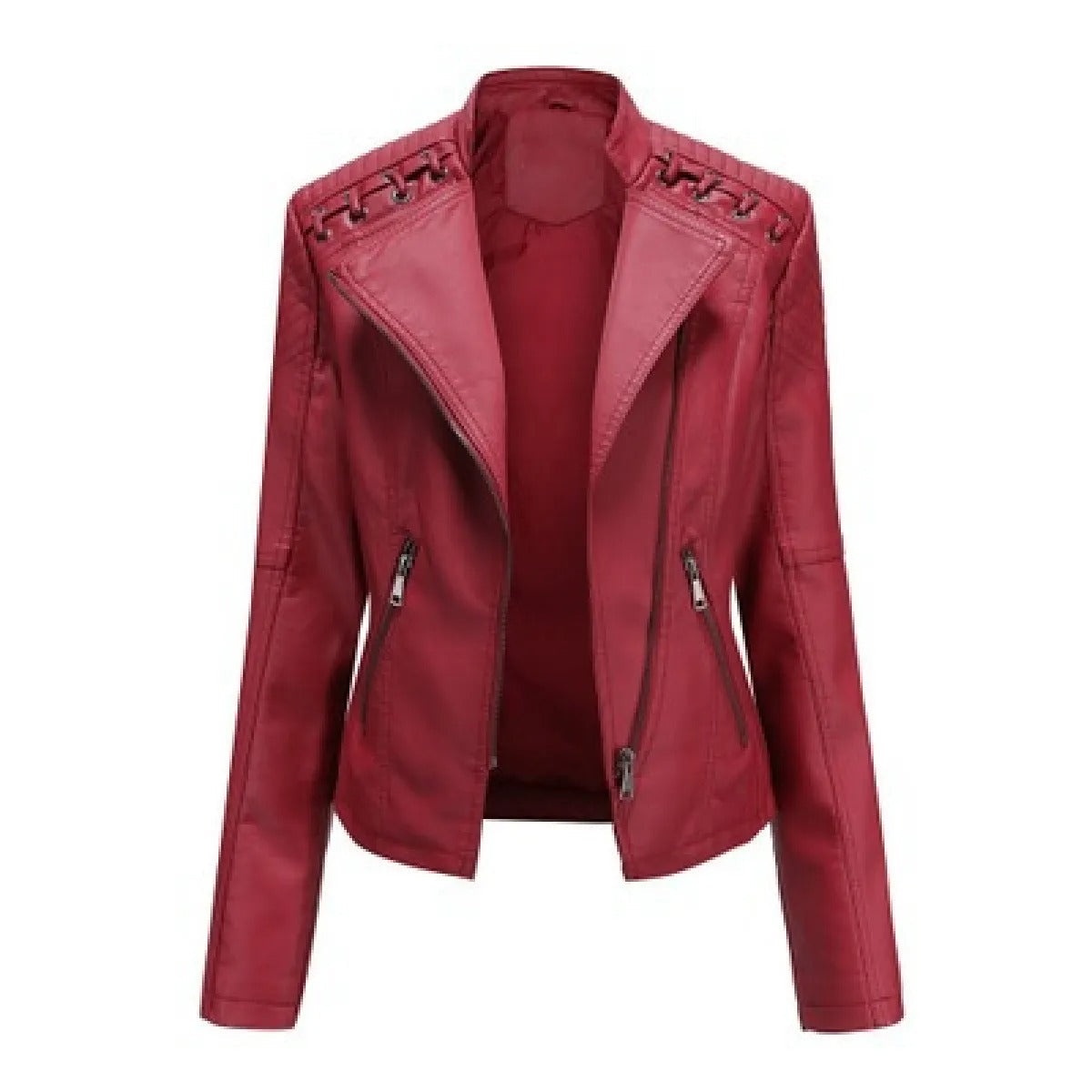 Women's Faux Leather Jacket – Slim Cropped Lapel
