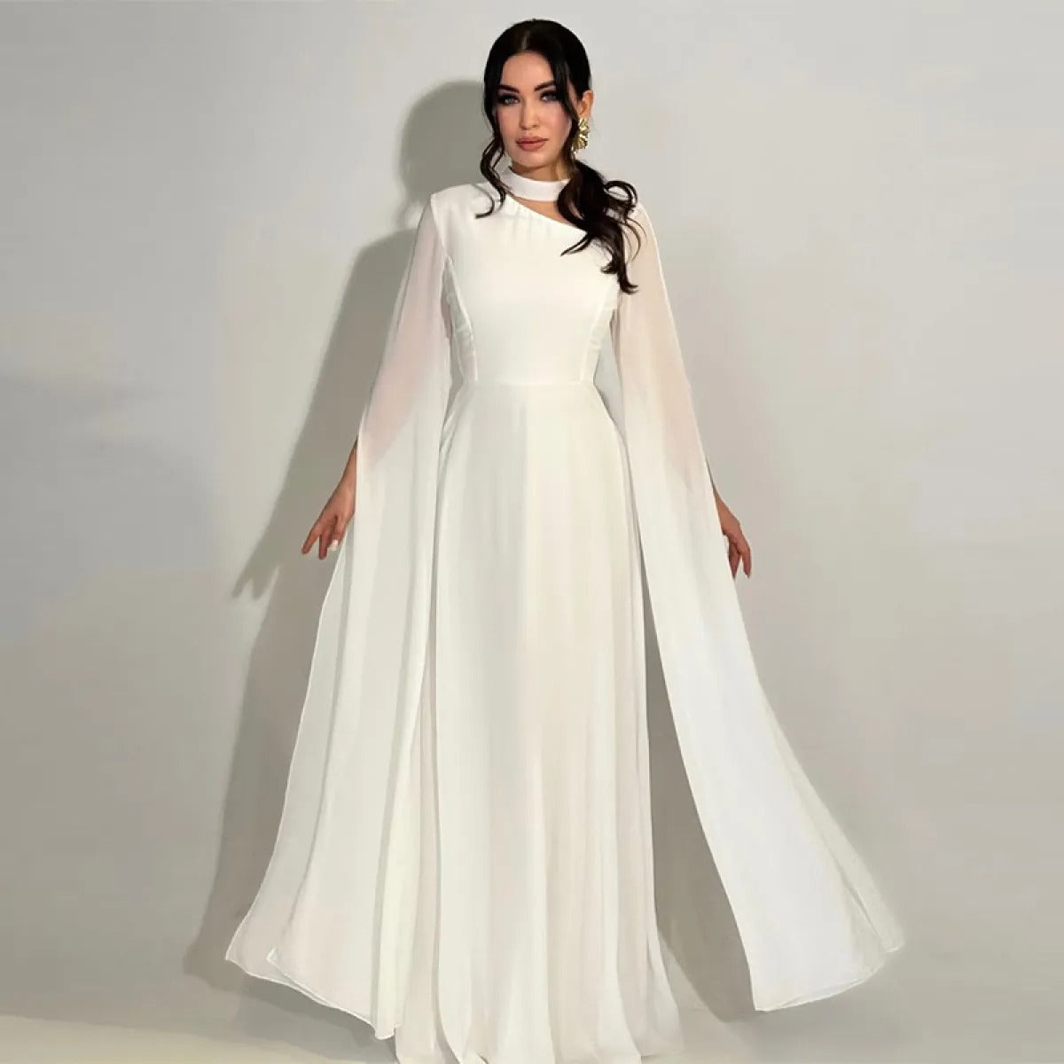Women's A-Line Maxi Dress – Asymmetric Cutout Neckline