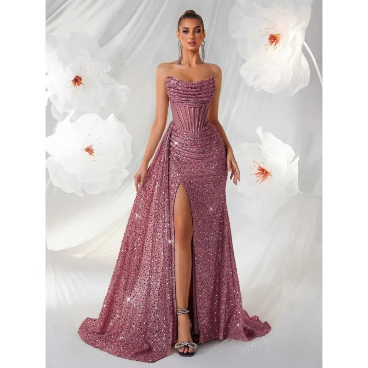 Women's Embellished Maxi Dress – Sheer Structured Bodice