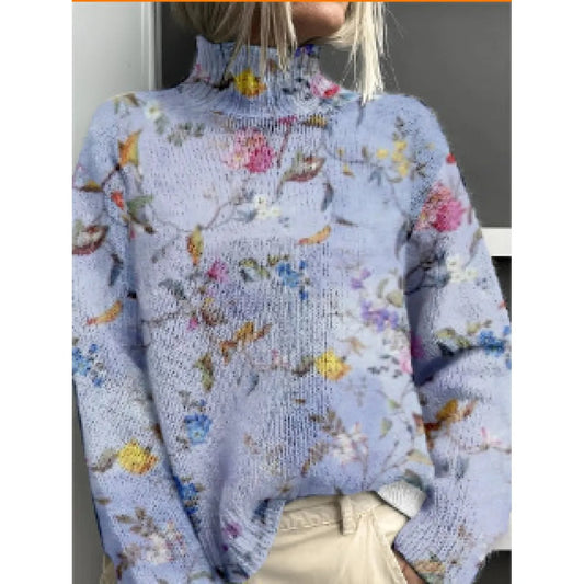 Women's Turtleneck Sweater – Relaxed Floral Knit