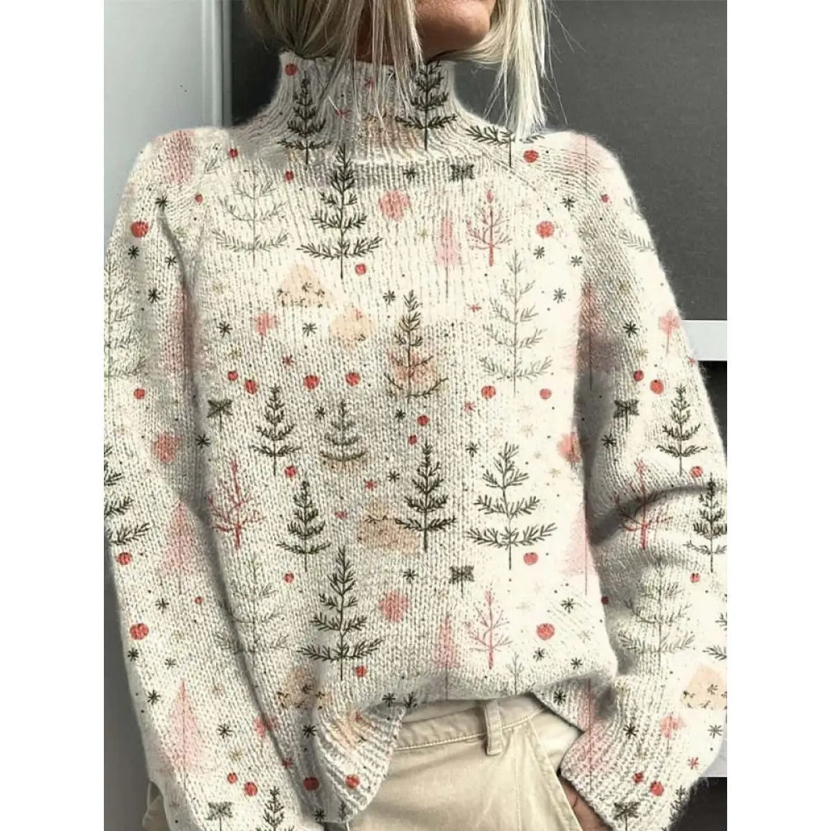 Women's Turtleneck Sweater – Relaxed Floral Knit