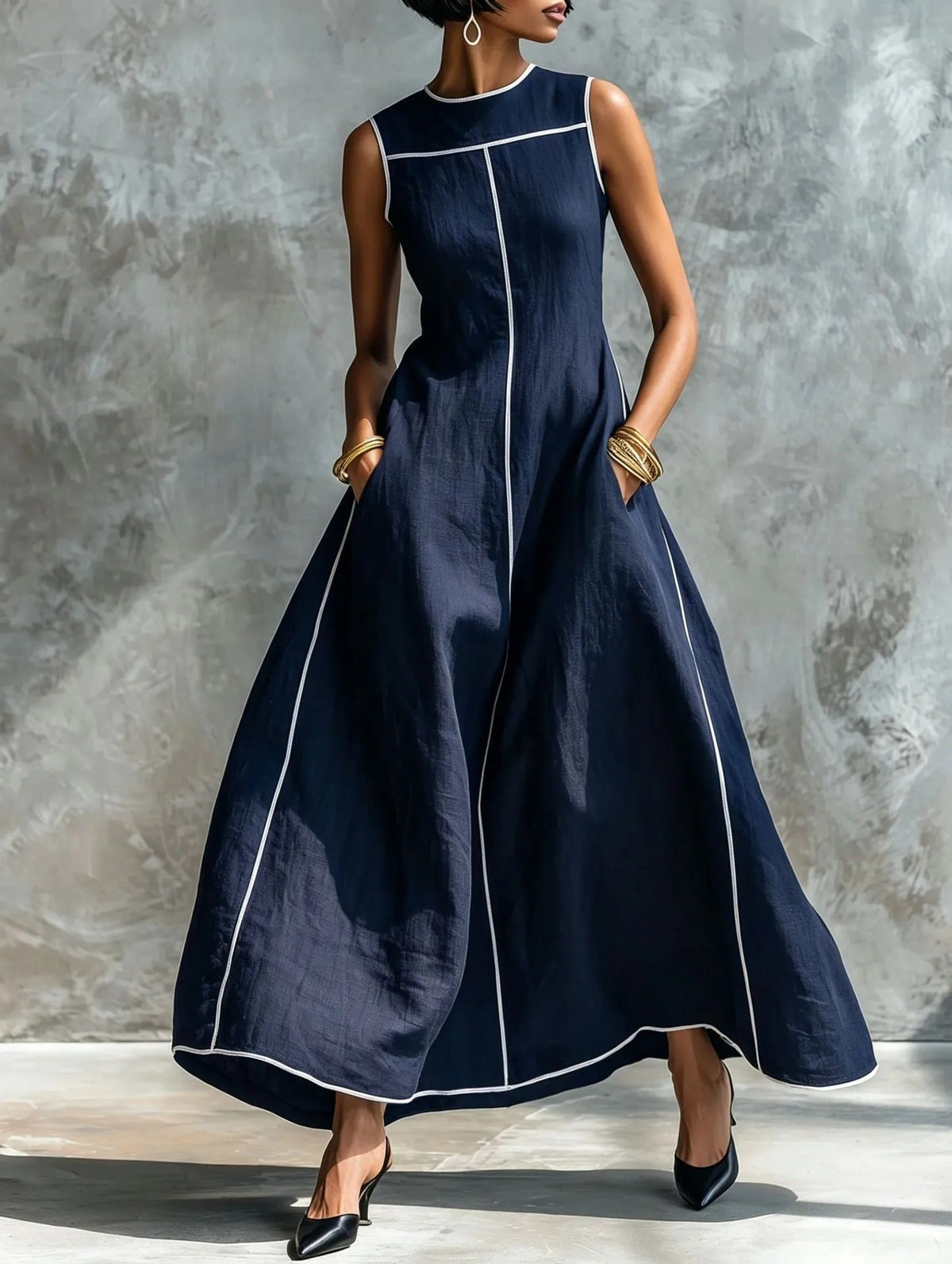 Women's Sleeveless Maxi Dress – Slim A-Line Fit