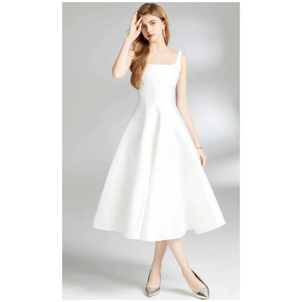 Women's Strappy Midi Dress – Vintage Fitted Silhouette