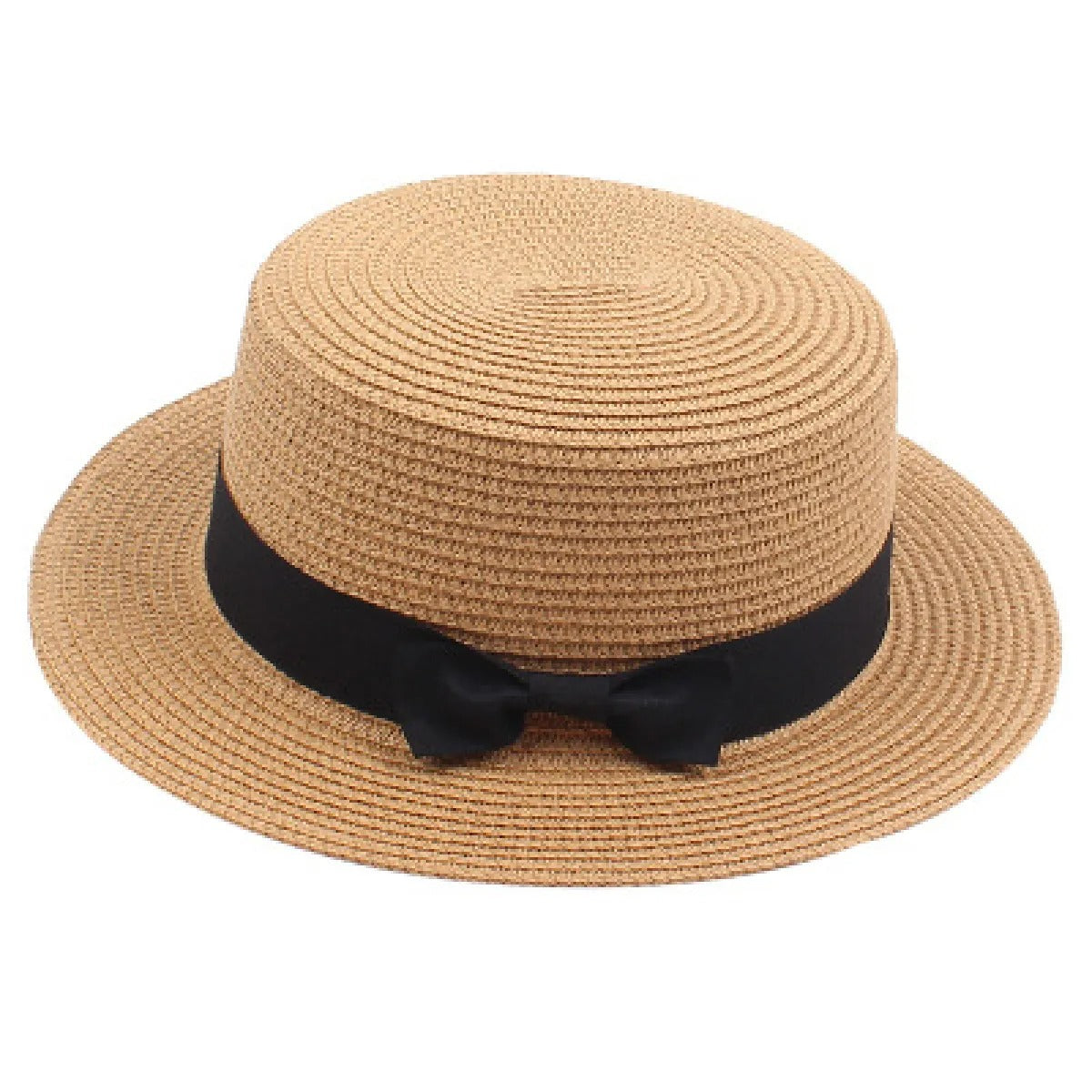 Women's Straw Boater Hat – Flat Crown with Ribbon