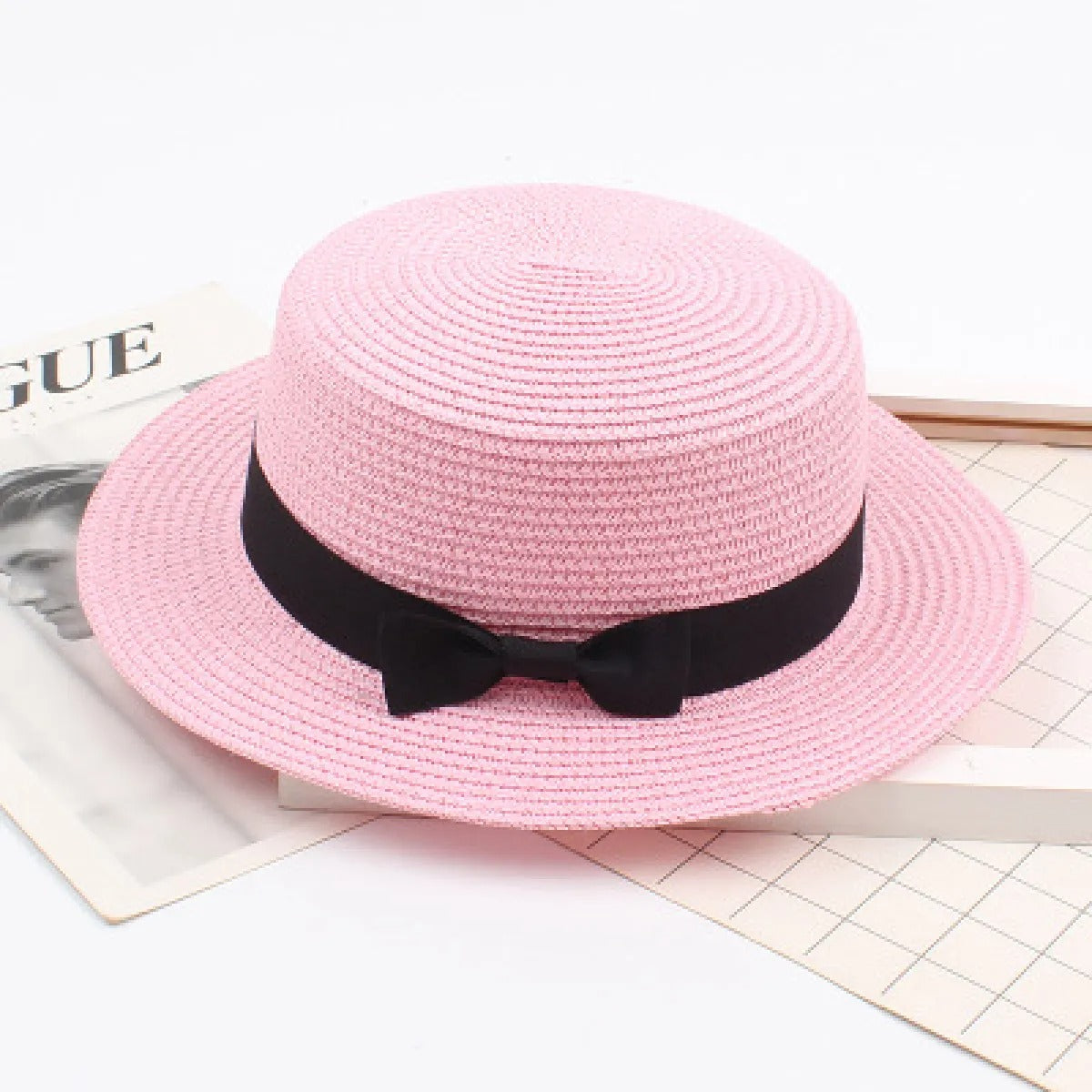 Women's Straw Boater Hat – Flat Crown with Ribbon