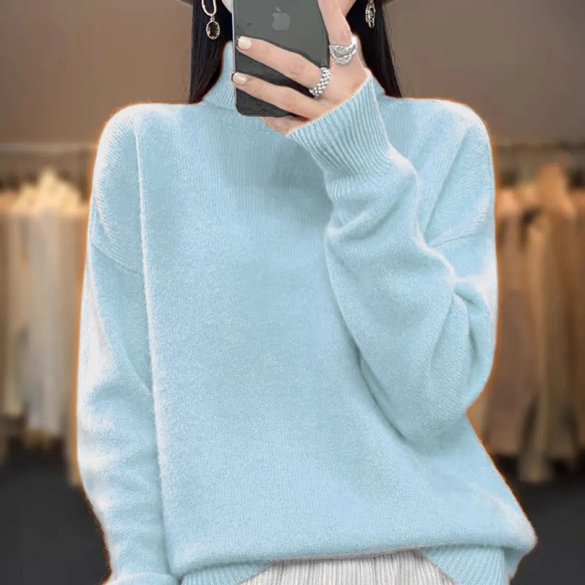 Women's Wool Turtleneck Sweater – Chunky Straight Fit