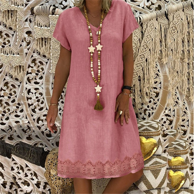 Women's Textured Mini Dress – V-Neck A-Line Fit