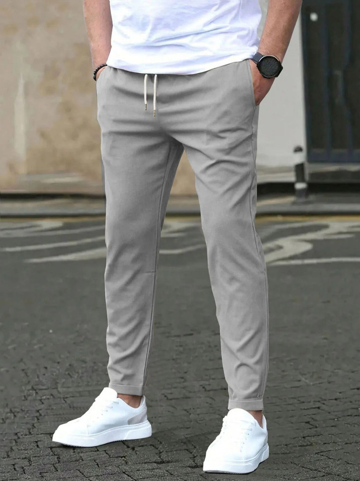 Men's Tapered Drawstring Pants – Ankle-Length Slim Fit