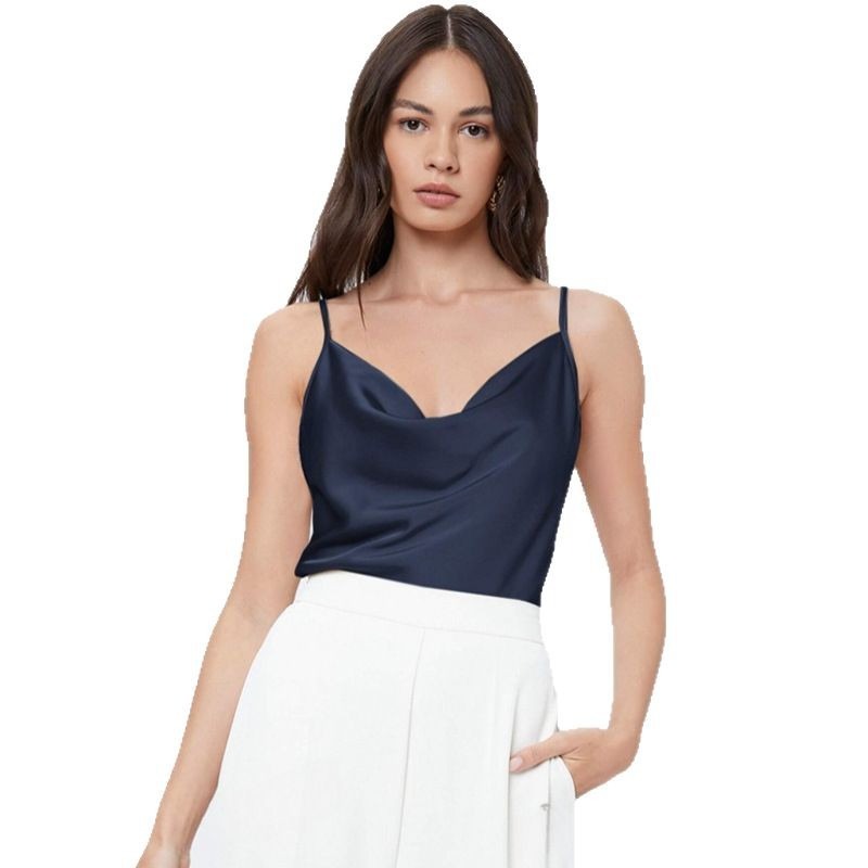 Women's Satin Cowl Neck Cami – Relaxed Draped Fit