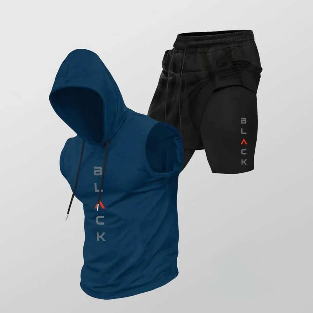 Men's Two-Piece Set – Sleeveless Hoodie and Graphic Shorts