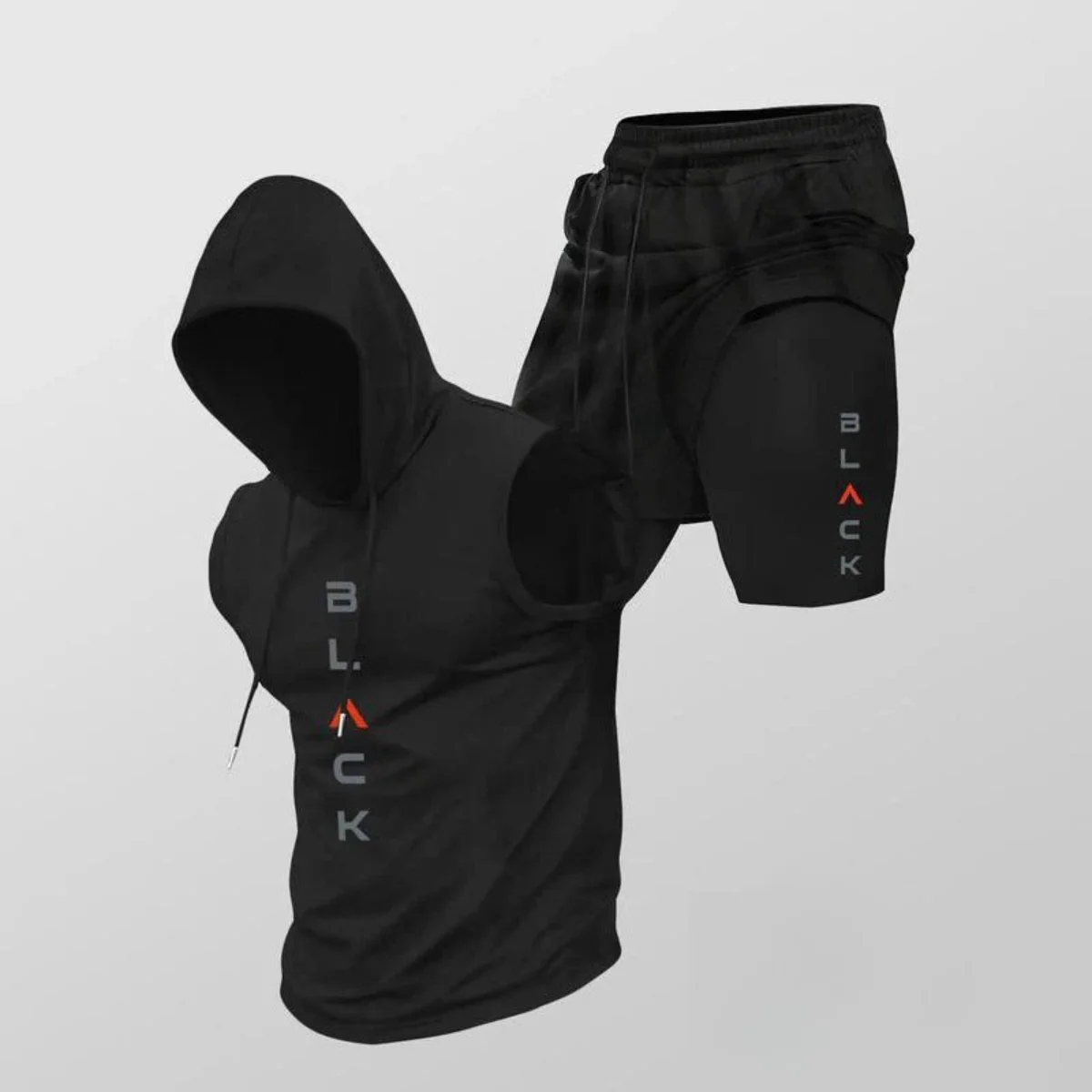 Men's Two-Piece Set – Sleeveless Hoodie and Graphic Shorts