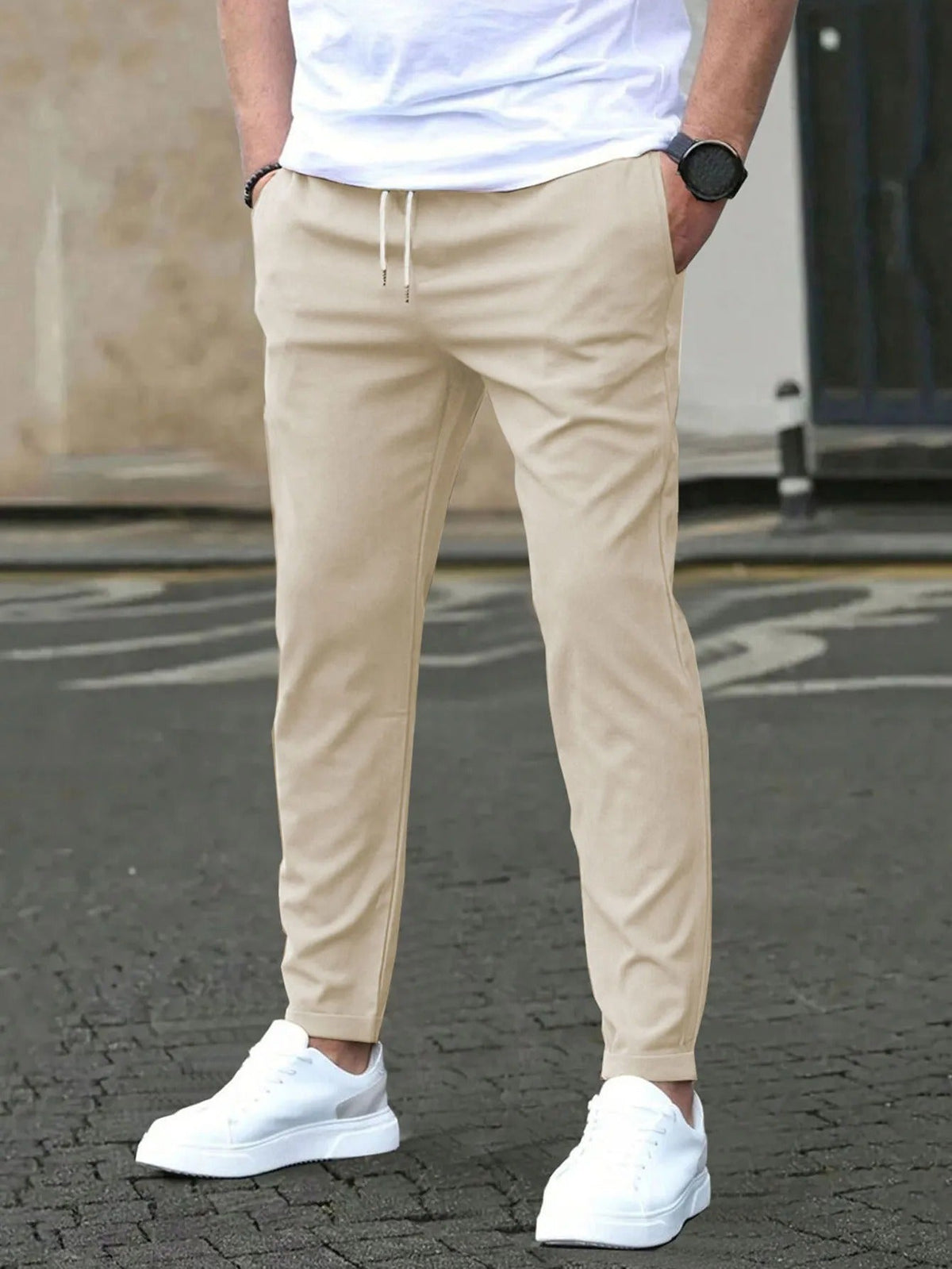 Men's Tapered Drawstring Pants – Ankle-Length Slim Fit
