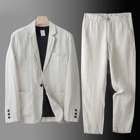 Men's Linen Suit Set – Single-Button Blazer and Pants