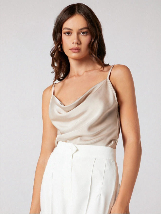 Women's Satin Cowl Neck Cami – Relaxed Draped Fit