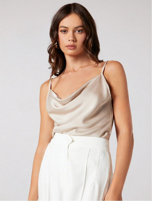 Women's Satin Cowl Neck Cami – Relaxed Draped Fit
