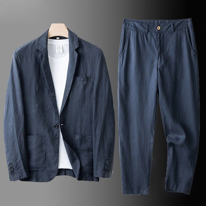 Men's Linen Suit Set – Single-Button Blazer and Pants