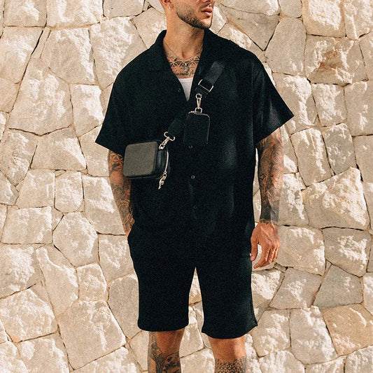 Men's Textured Co-ord Set – Short Sleeve Shirt and Shorts