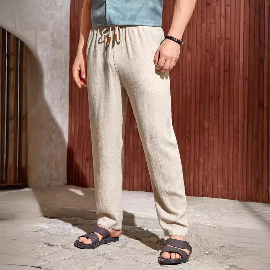 Men's Cotton-Linen Pants – Relaxed Tapered Drawstring